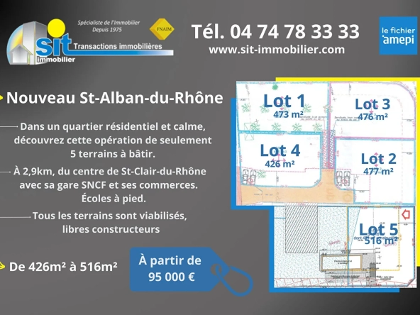 Terrain à bâtir Saint-Alban-du-Rhône 476m2 