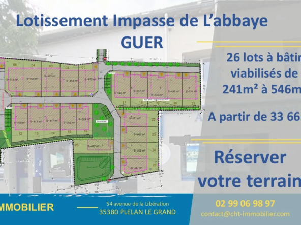 Terrain constructible de 514 m² à vendre à GUER (56380) 