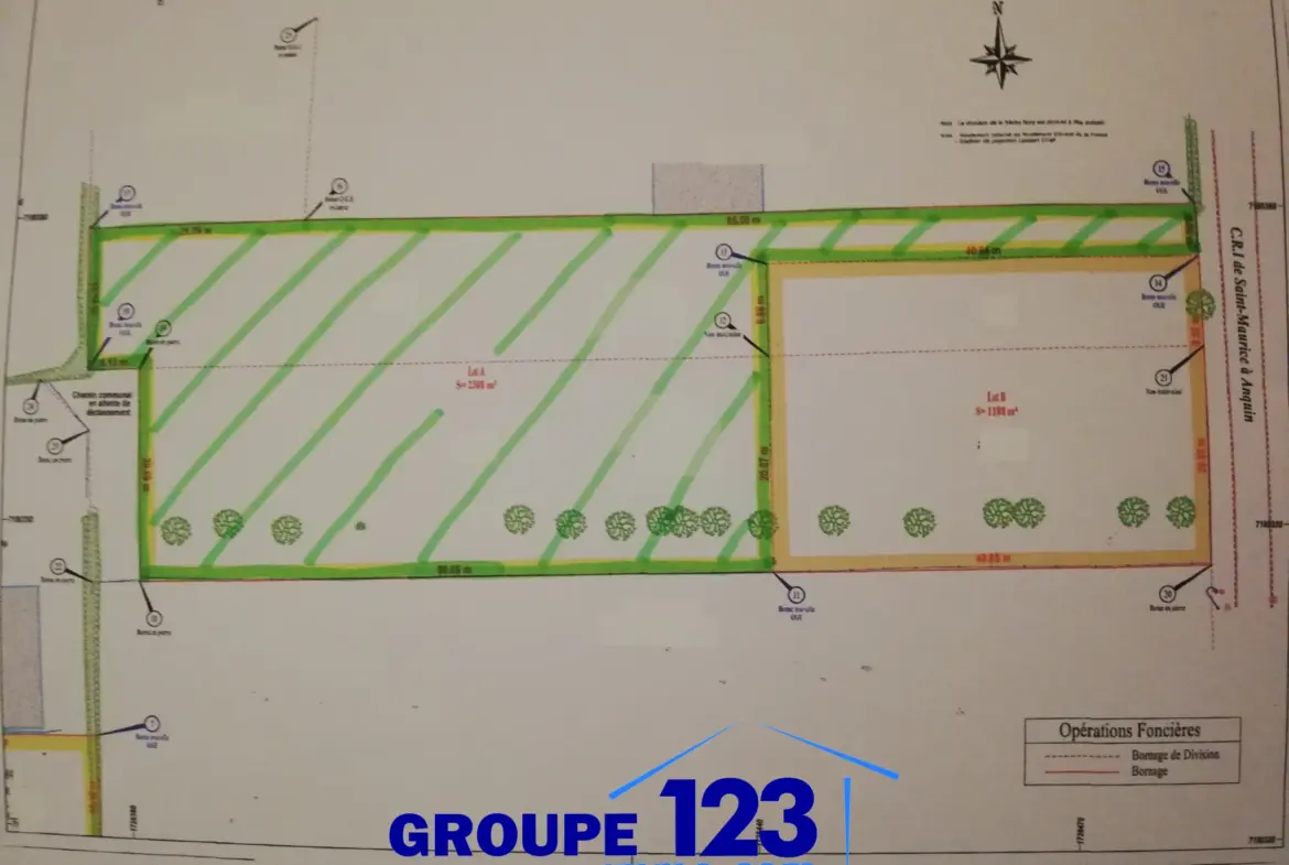 Terrain constructible de 2388 m² à Saint-Maurice-le-Vieil 