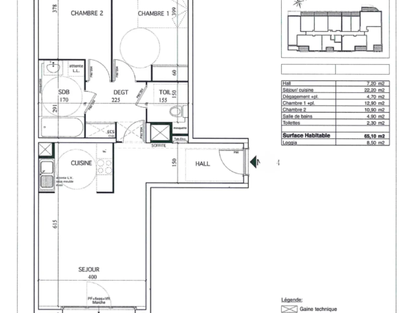 Appartement T3 de 65,1 m² avec terrasse et garage à Montpellier 