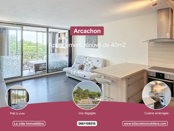 Appartement T2 rénové avec vue dégagée à Arcachon 
