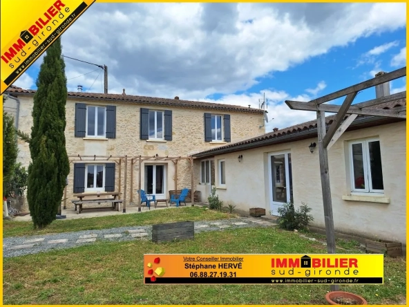 Charmante maison en pierre de 174 m² avec garage et jardin entre Langon et Bordeaux