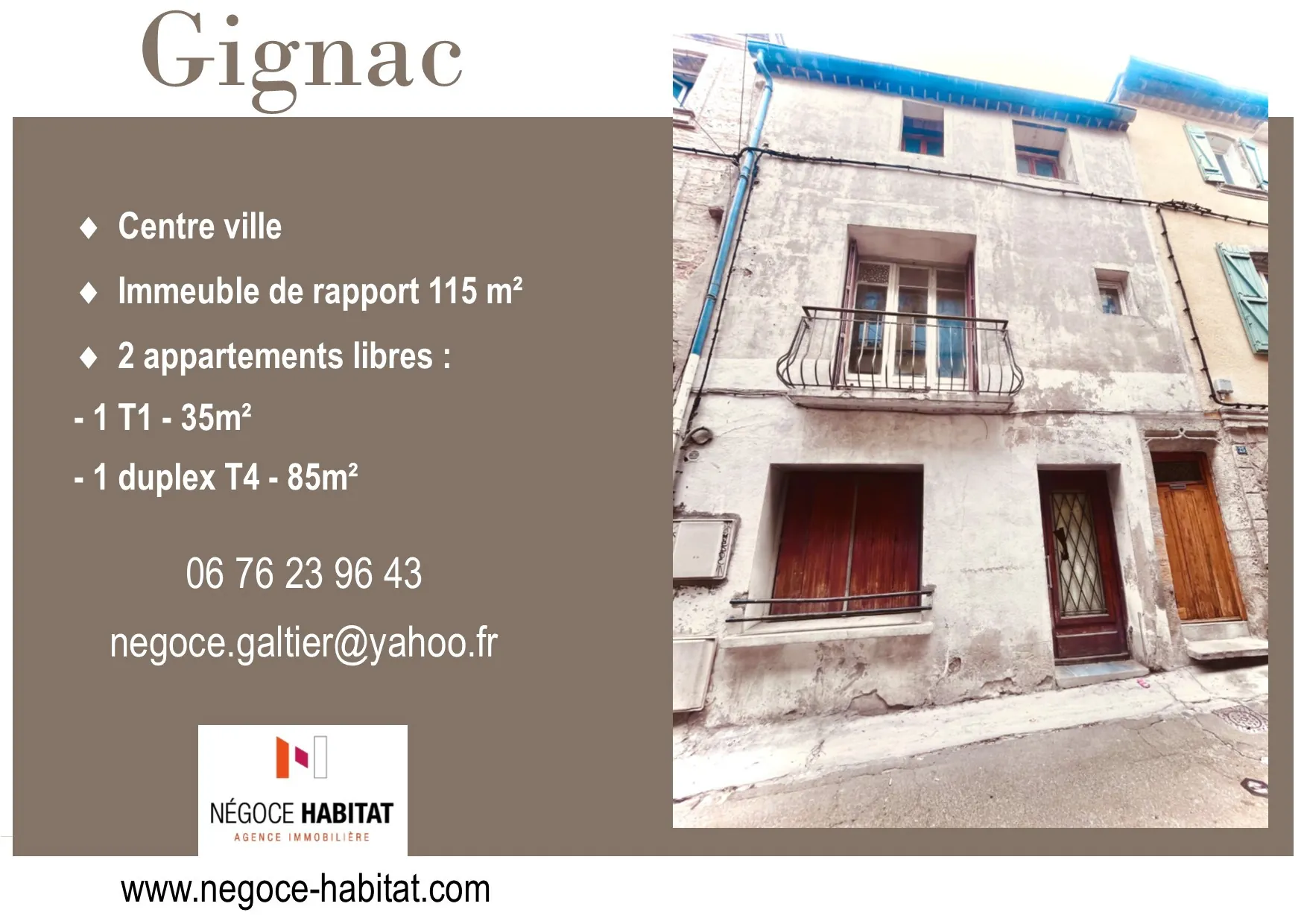 Immeuble de rapport à Gignac de 115 m² avec potentiel locatif élevé 