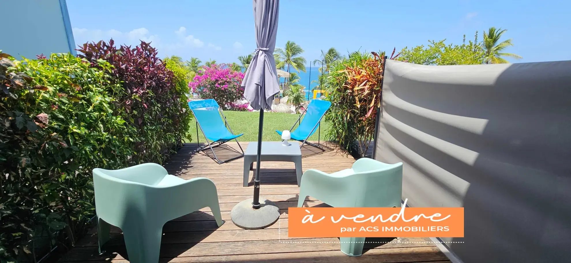 Studio meublé avec vue mer, terrasse et jardin au Diamant 