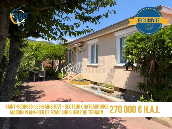 Maison de plain-pied rénovée de 97 m² avec garage et terrasses à Saint-Georges-Les-Bains