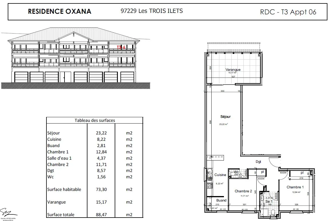 Appartement F2 neuf avec terrasse et parking aux Trois-Îlets 