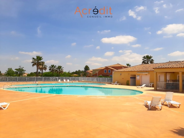 Pavillon T3 à Béziers avec piscine, terrasse et parking en résidence sécurisée