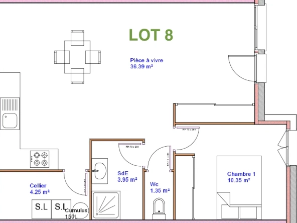 Maison de plain-pied avec jardin à Medis - 49,71 m², 1 chambre, stationnement inclus