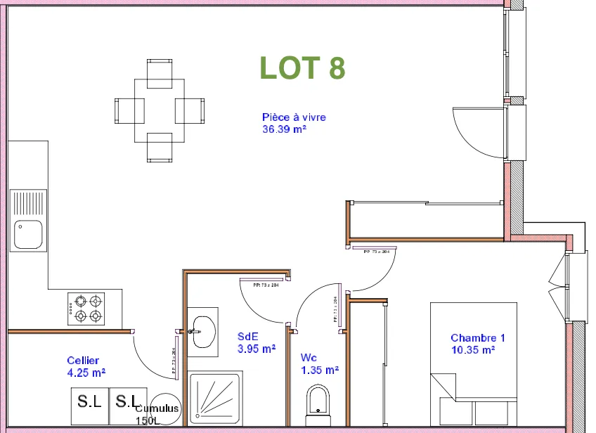 Maison de plain-pied avec jardin à Medis - 49,71 m², 1 chambre, stationnement inclus 