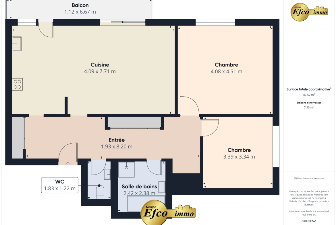 Vente d'un appartement T3 lumineux avec balcon à Huningue proche de Bâle 