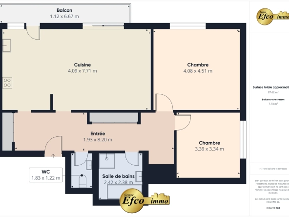 Vente d'un appartement T3 lumineux avec balcon à Huningue proche de Bâle 