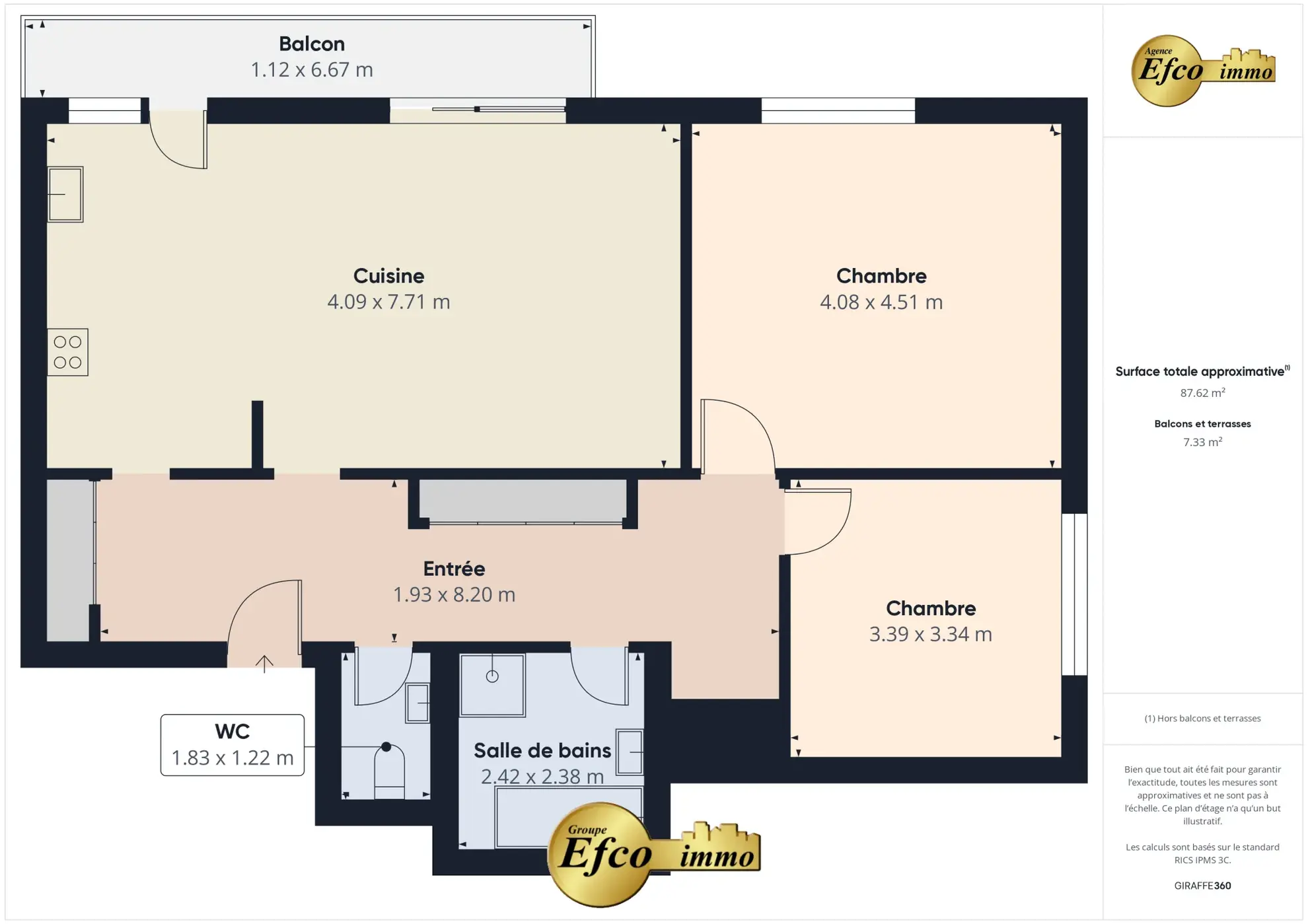Vente d'un appartement T3 lumineux avec balcon à Huningue proche de Bâle 