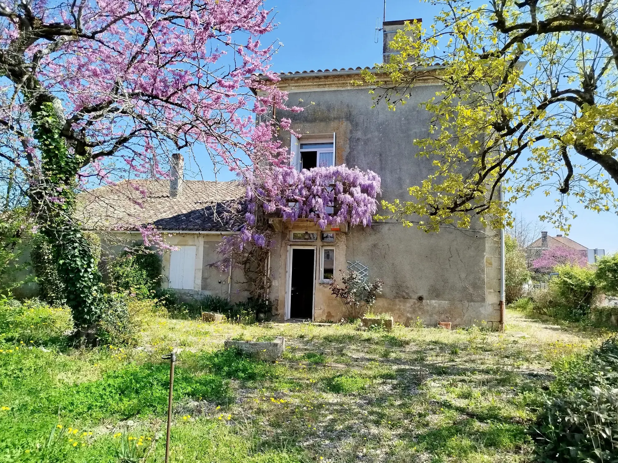 Maison de village authentique avec piscine et terrain constructible à Lamothe-Montravel 