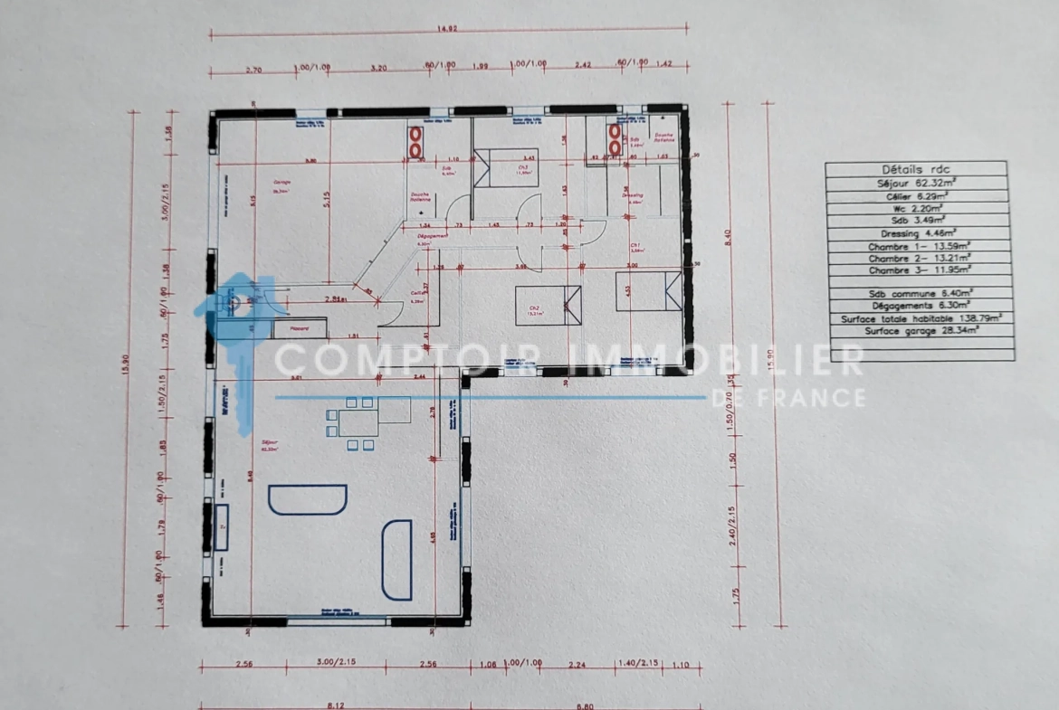 Villa de plain-pied de 138m² à Gaujac, terrain de 1995m² avec garage et abri, travaux en cours 