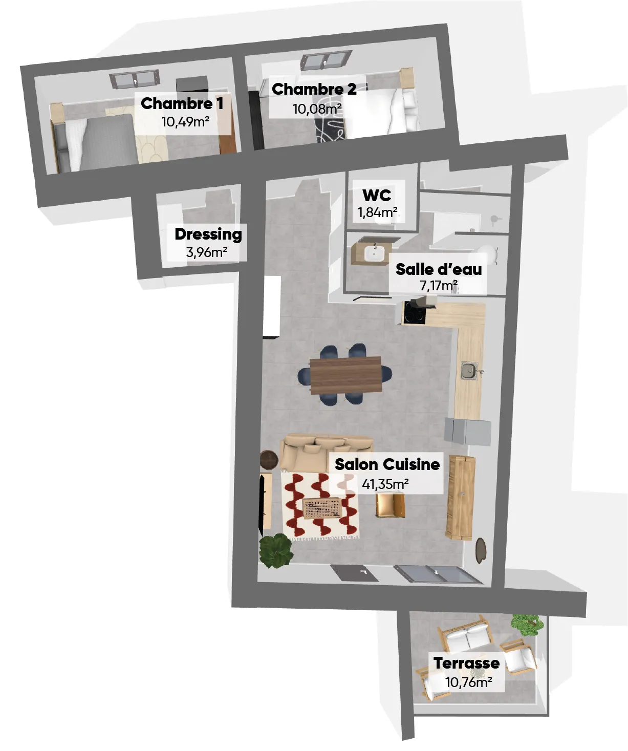 Appartement neuf de 74,89 m² à Jonquières avec terrasse et parking 