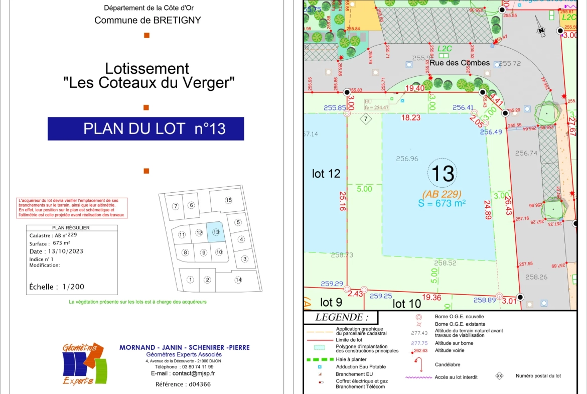 Terrain à bâtir viabilisé de 673 m² à Bretigny-les-Norges, proche Dijon 