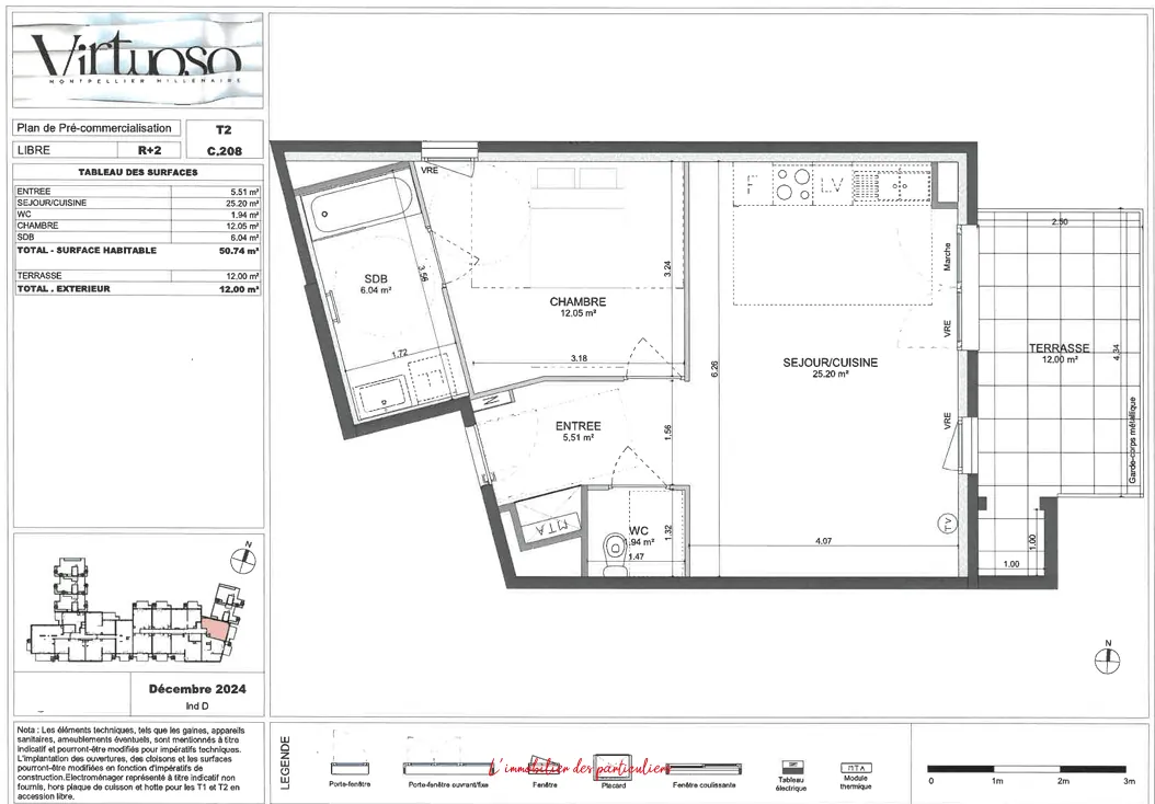 Appartement T2 de 50m² à Montpellier dans le quartier Millénaire avec parking 