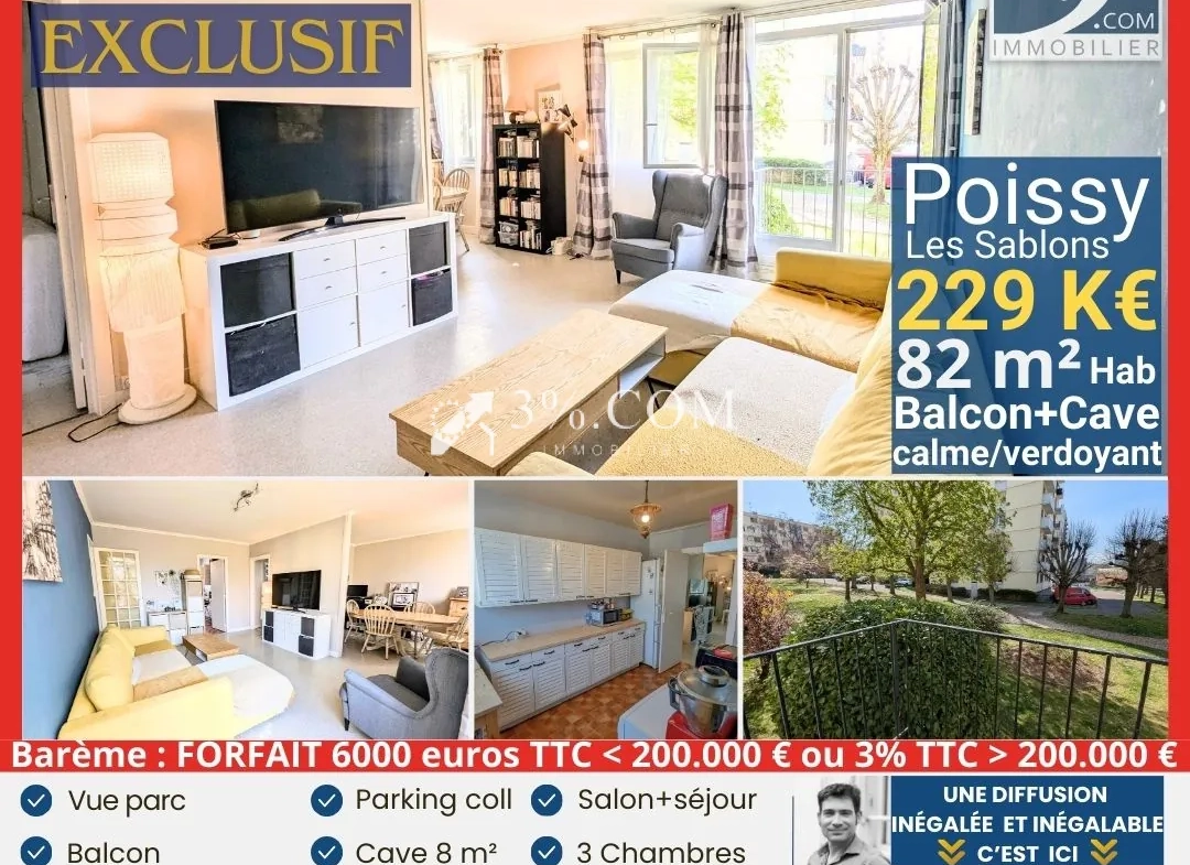 Appartement 4 pièces lumineux avec balcon, cave et parking à Poissy – Quartier Sablons 