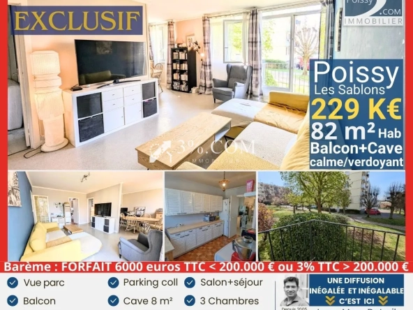 Appartement 4 pièces lumineux avec balcon, cave et parking à Poissy – Quartier Sablons