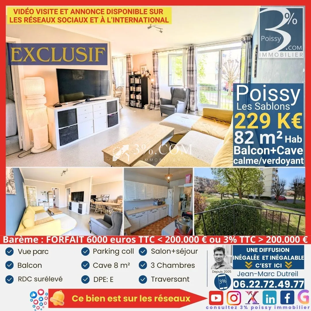 Appartement 4 pièces lumineux avec balcon, cave et parking à Poissy – Quartier Sablons 