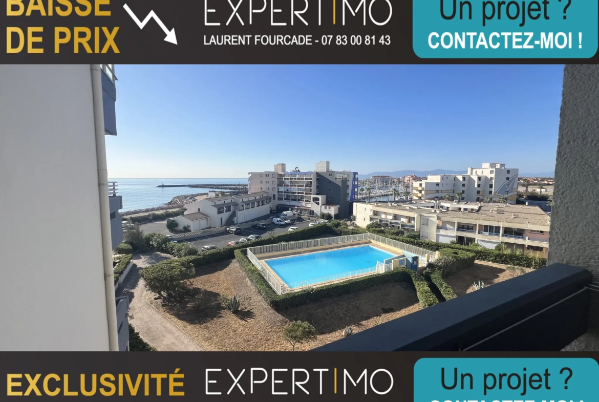 Appartement T2 face à la mer à Le Barcares avec parking et terrasse 