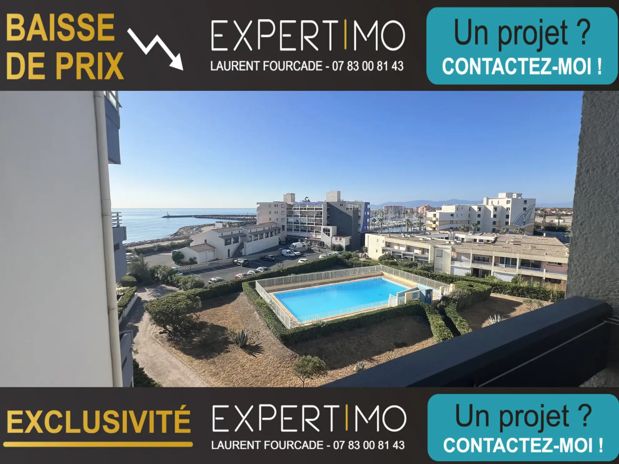 Appartement T2 face à la mer à Le Barcares avec parking et terrasse 