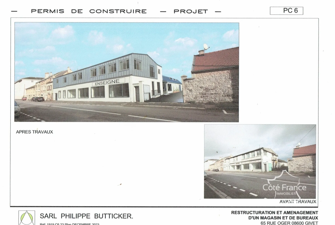Vente bâtiment professionnel à Givet avec grande vitrine et parking stratégique 