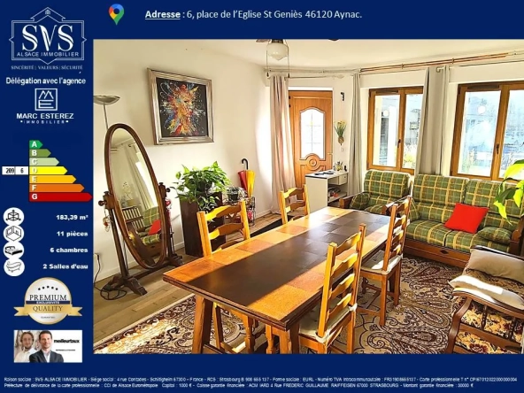 Maison de 183 m² avec cour et potentiel professionnel à Aynac (46120) 