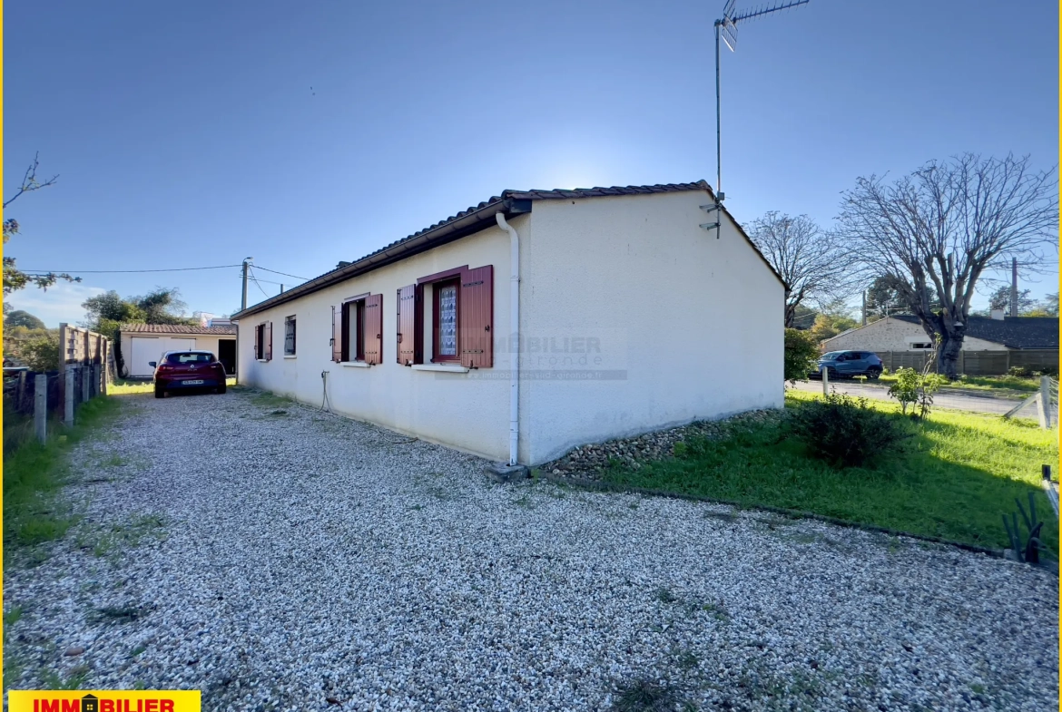 Maison familiale de plain-pied à vendre à Podensac avec grand terrain et garage 