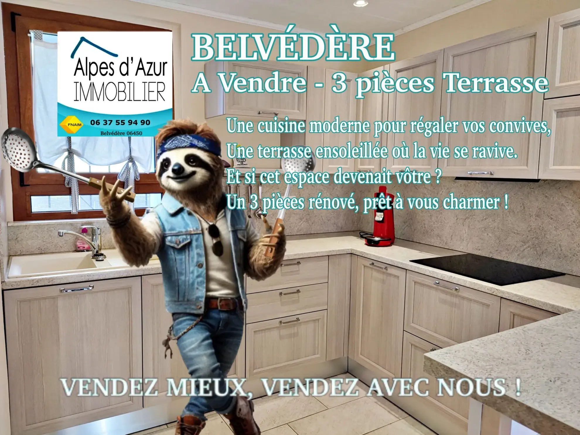 Appartement 3 pièces meublé avec terrasse et vue panoramique à Belvédère 