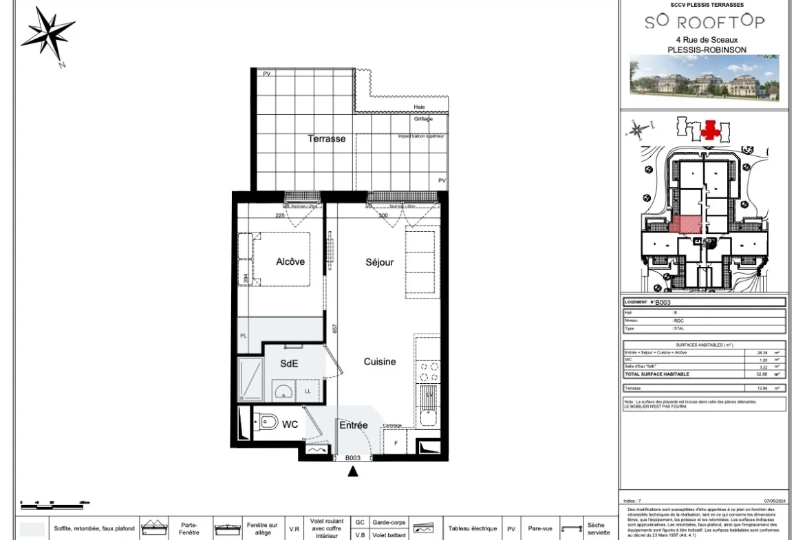 Vente d'un appartement 2 pièces de 32,80 m² avec terrasse à Le Plessis-Robinson 