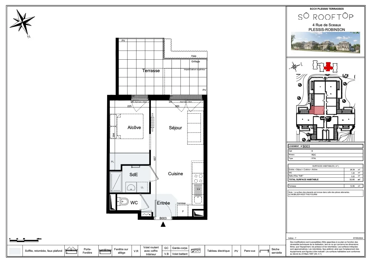 Vente d'un appartement 2 pièces de 32,80 m² avec terrasse à Le Plessis-Robinson 