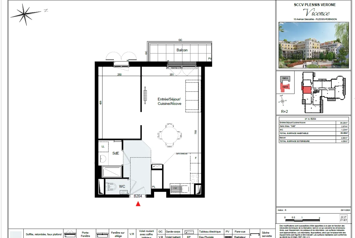 À vendre appartement 2 pièces de 43,48 m² avec balcon au Plessis-Robinson 