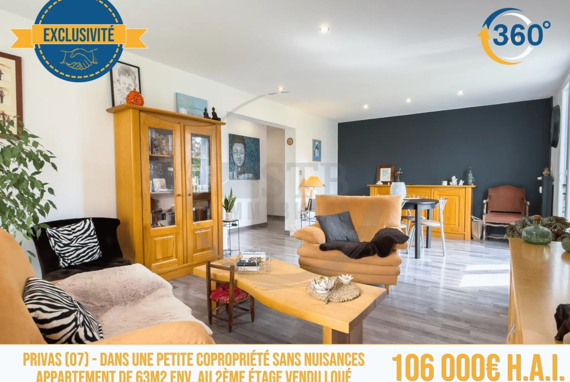 Appartement loué de 63 m² avec terrasse à Privas, investissement idéal 