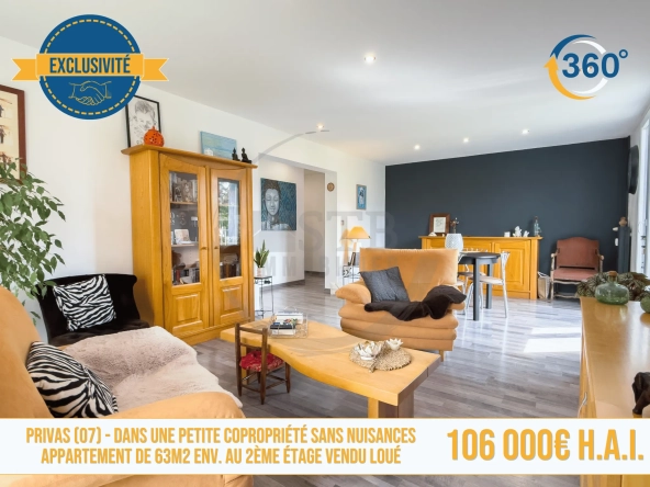 Appartement loué de 63 m² avec terrasse à Privas, investissement idéal