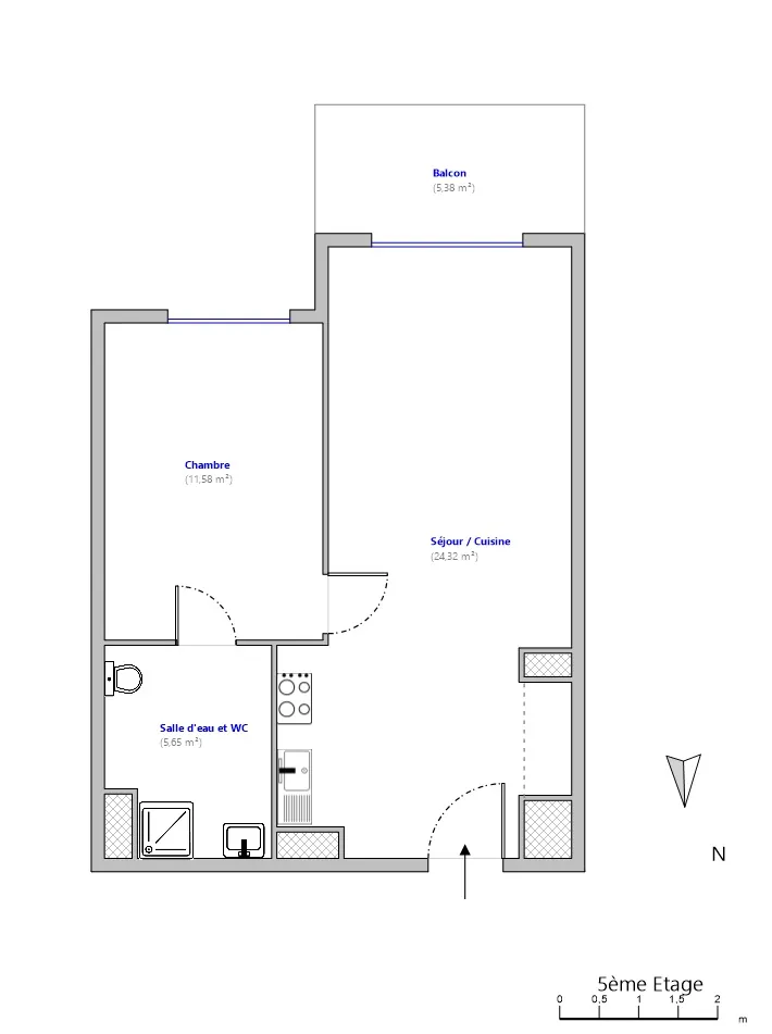 Appartement 2 pièces de 42 m² à Nice proche CHU et universités avec parking et cave 