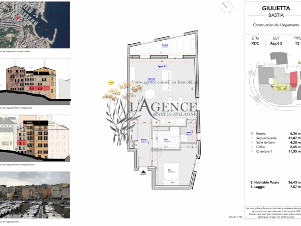 Très bel appartement T2 de 57m2 proche du vieux port de Bastia 