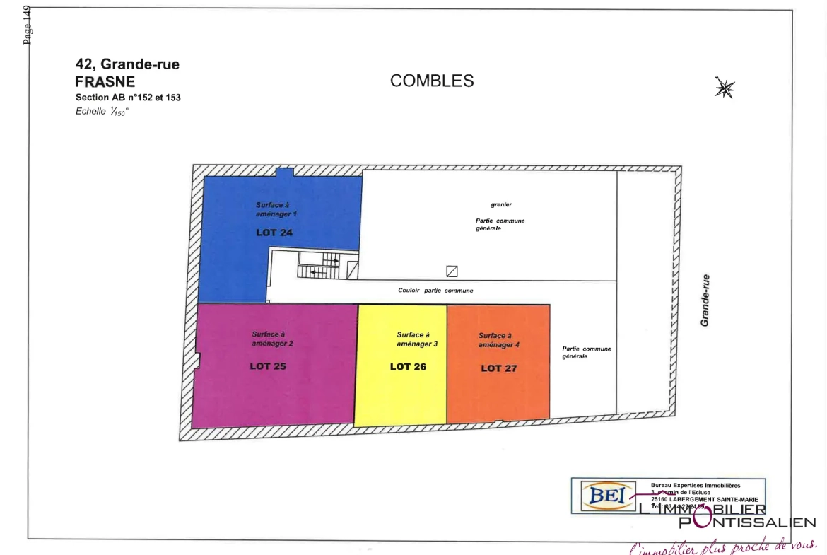 Combles à aménager de 115 m² à Frasne, potentiel de rénovation, 3 velux, central dans le village 