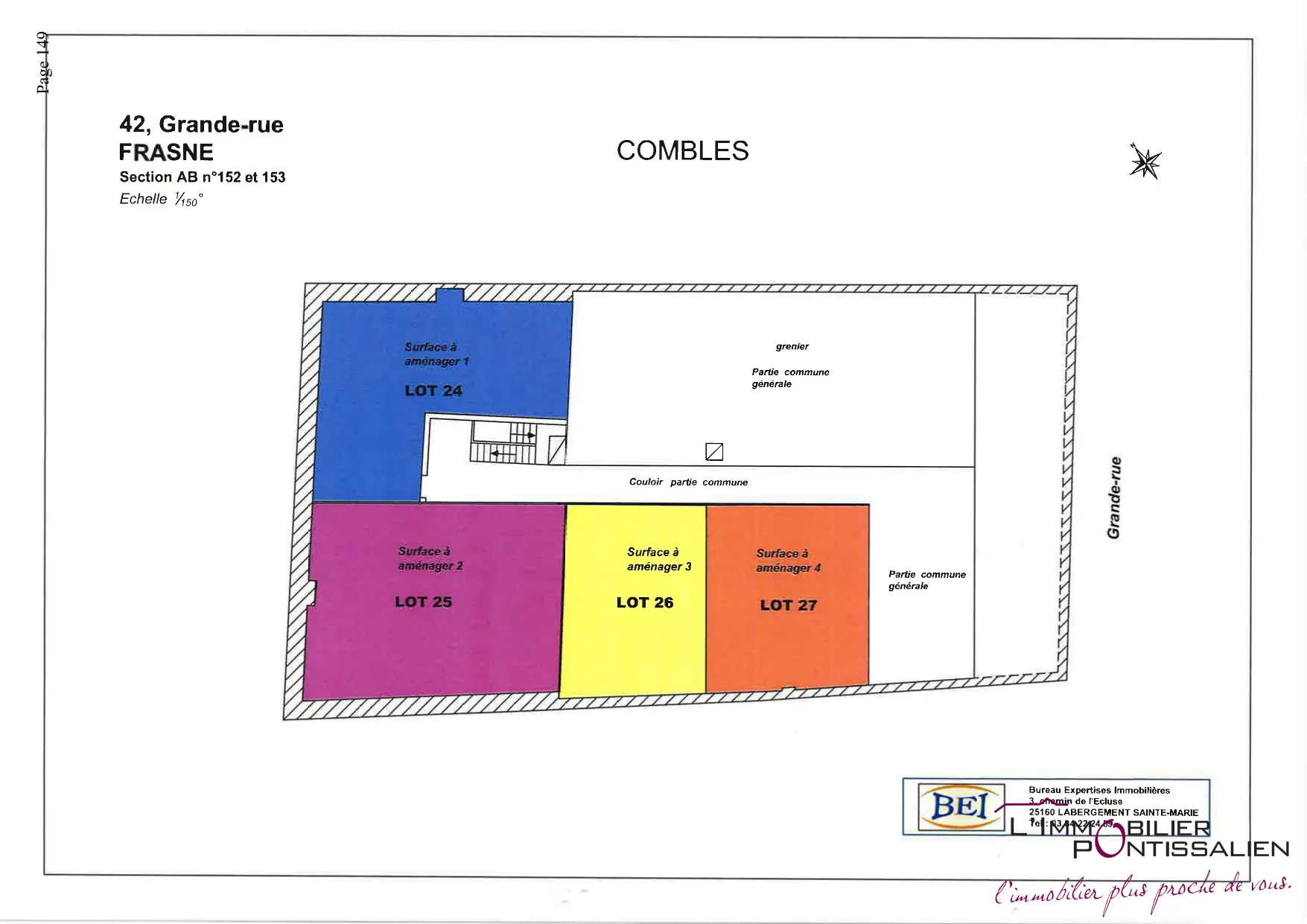 Combles à aménager de 115 m² à Frasne, potentiel de rénovation, 3 velux, central dans le village 