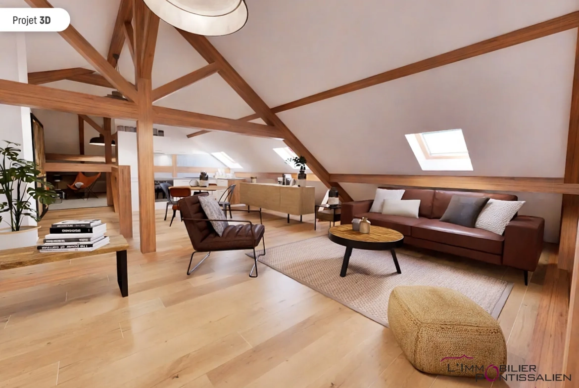 Combles à aménager de 115 m² à Frasne, potentiel de rénovation, 3 velux, central dans le village 