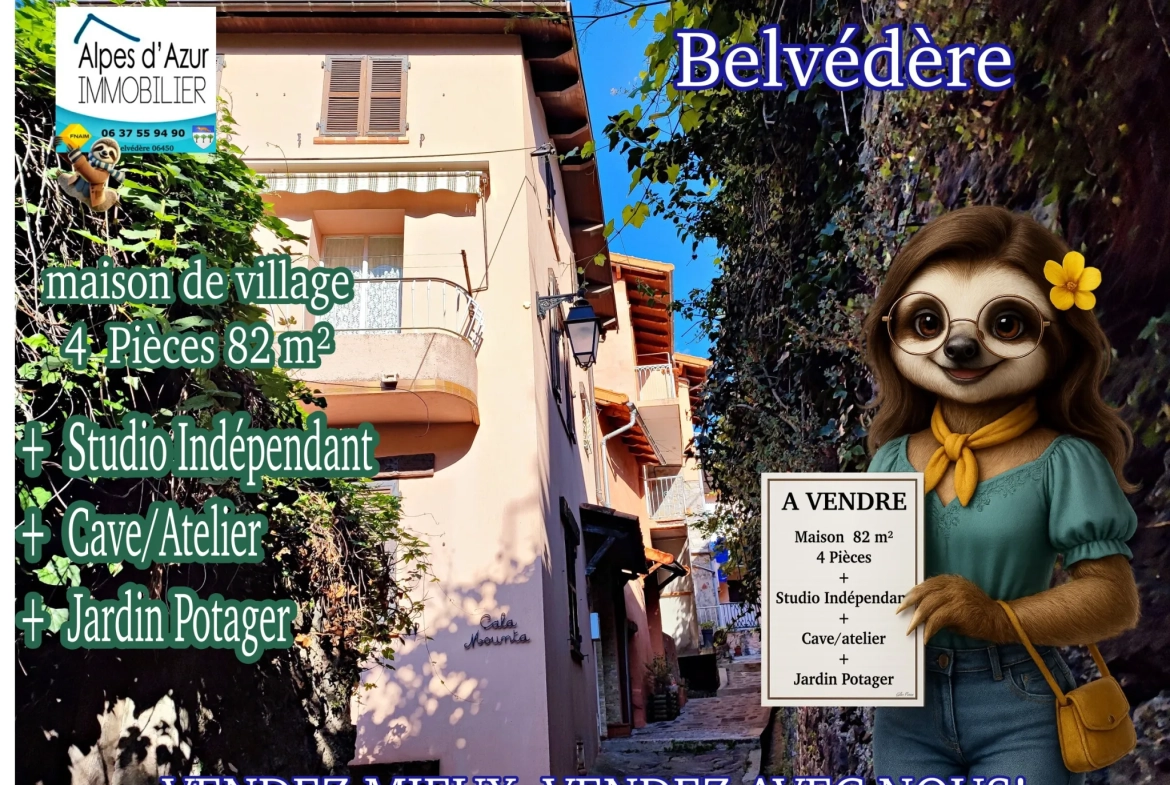 Maison de village avec vue vallée et studio indépendant à Belvédère 