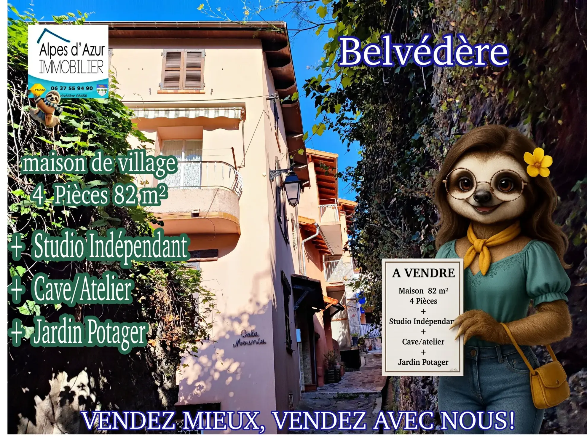Maison de village avec vue vallée et studio indépendant à Belvédère 