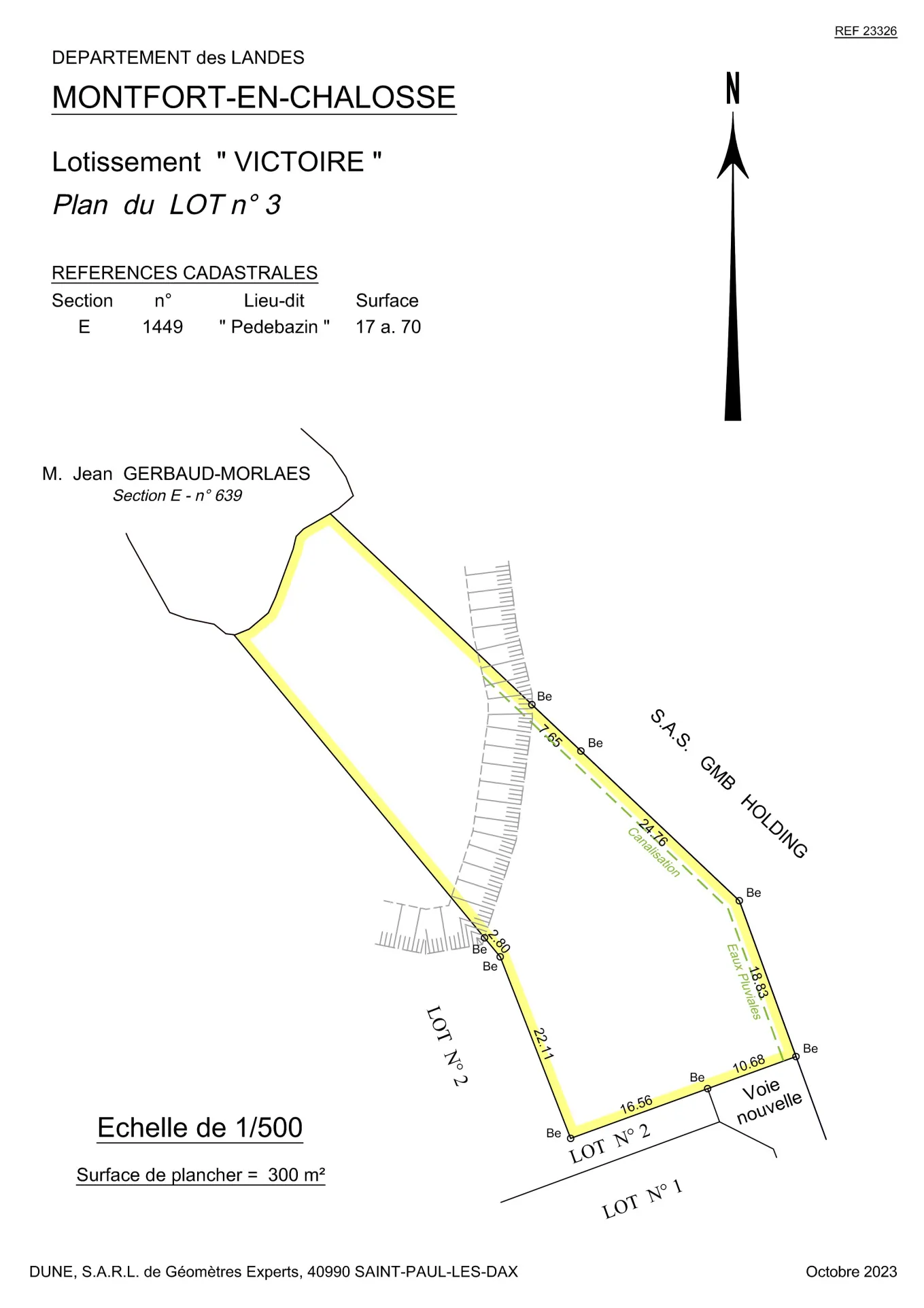 Terrain constructible de 1714 m² à Montfort en Chalosse pour 55 000 euros 
