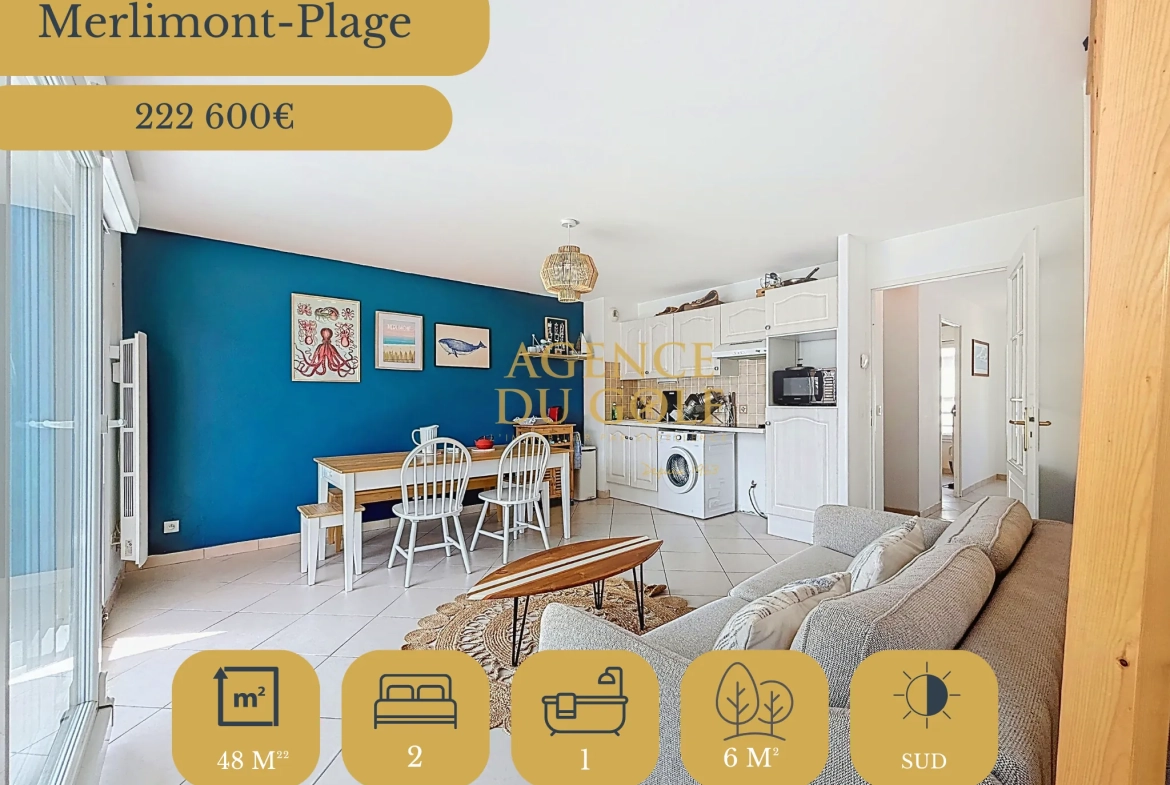 Appartement lumineux à 50 m de la plage à Merlimont avec balcon plein sud et parking privé 