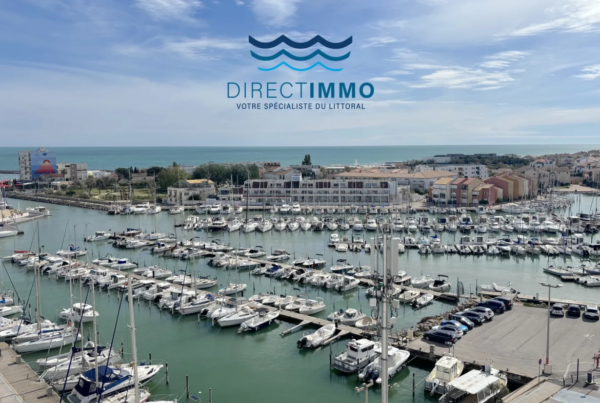 Studio cabine avec vue panoramique sur le port, la mer et les étangs à Carnon-Plage 