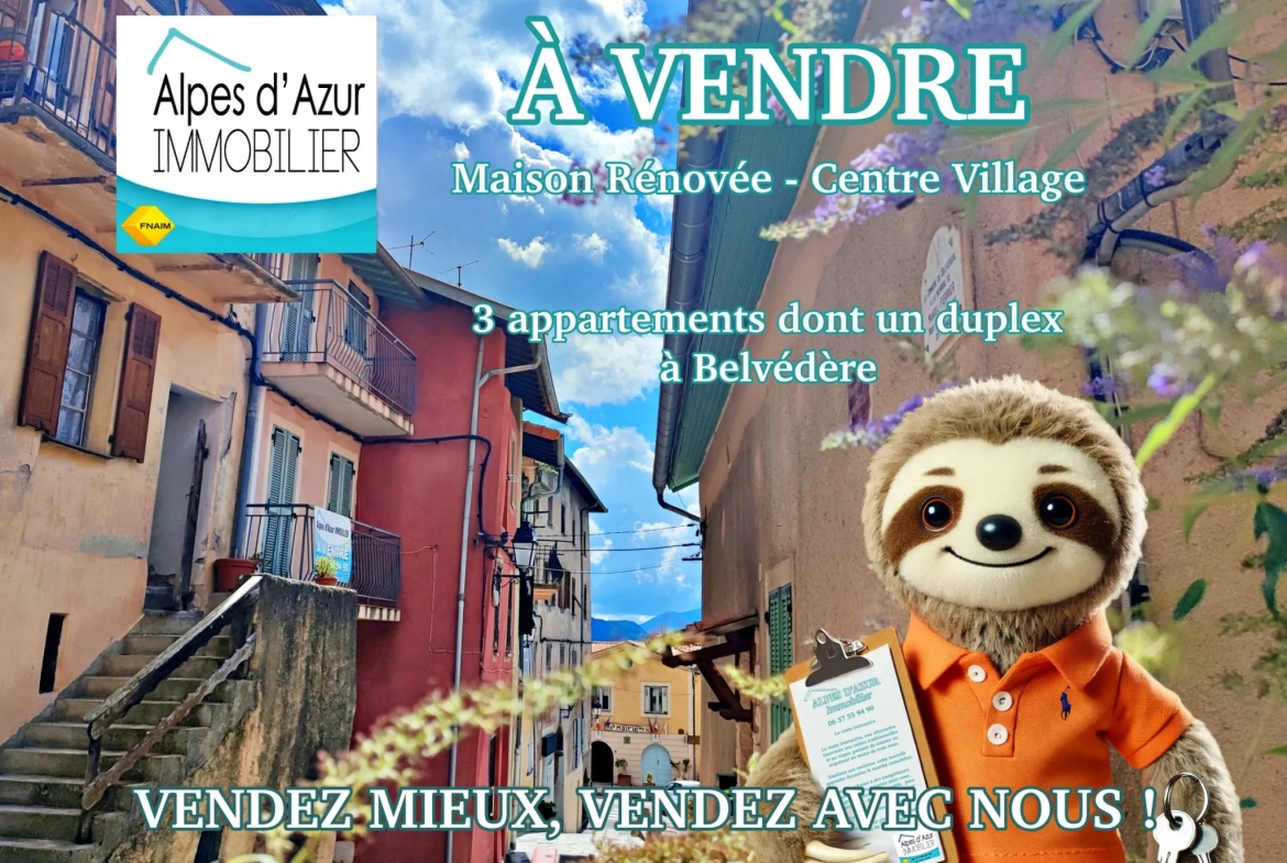 Maison de village rénovée à vendre à Belvédère avec appartements indépendants et vue montagne 