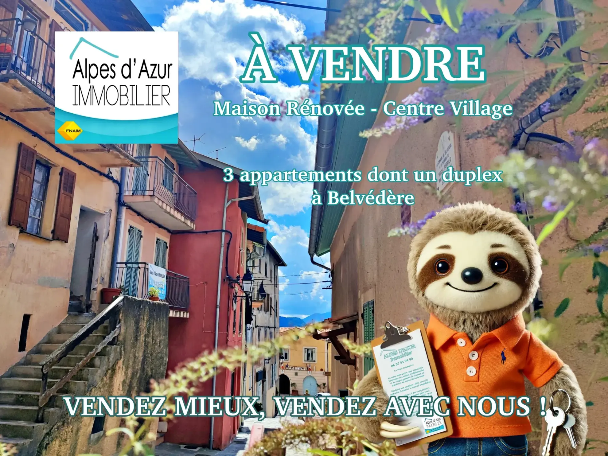 Maison de village rénovée à vendre à Belvédère avec appartements indépendants et vue montagne 
