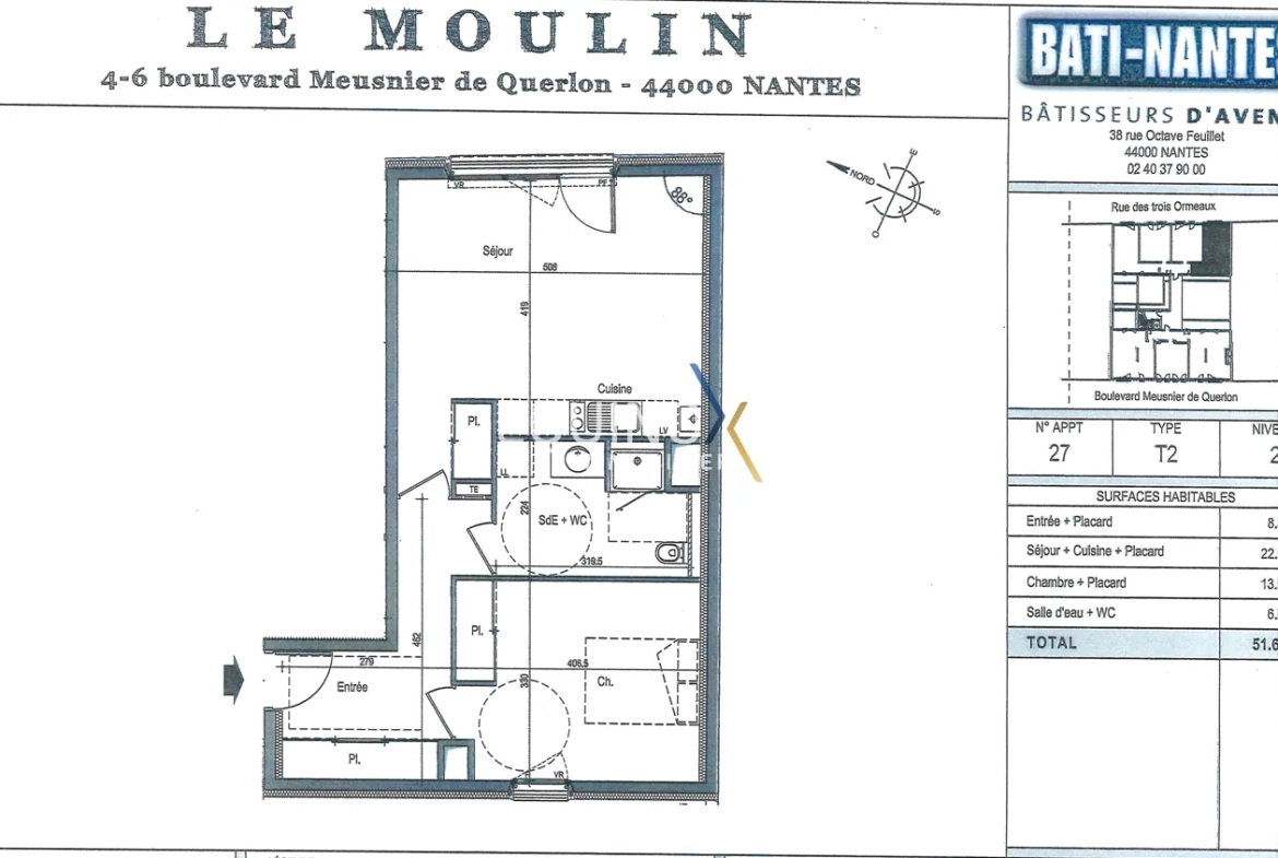 Appartement T2 de 50 m² à Nantes Quartier Proce avec garage et hangar basse consommation 