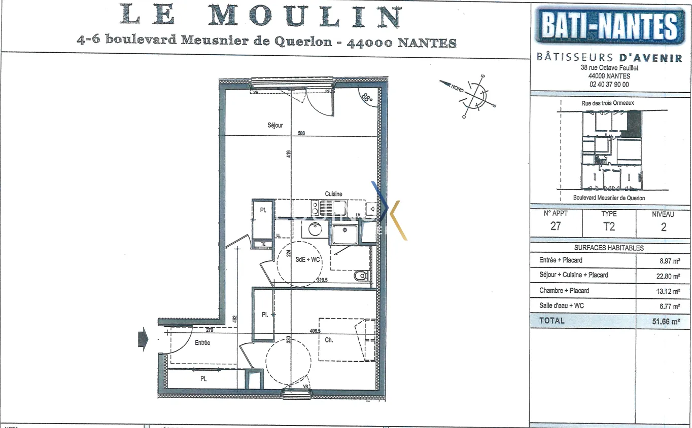 Appartement T2 de 50 m² à Nantes Quartier Proce avec garage et hangar basse consommation 