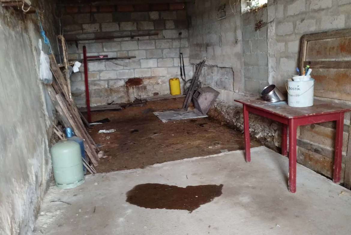 Fermette mitoyenne à rénover avec grandes dépendances dans la campagne, 1500 m² de terrain à St Amour 